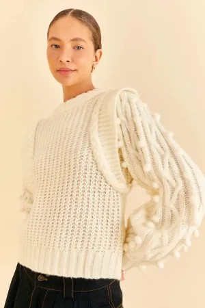 Farm Rio Off-White Braided Sweater