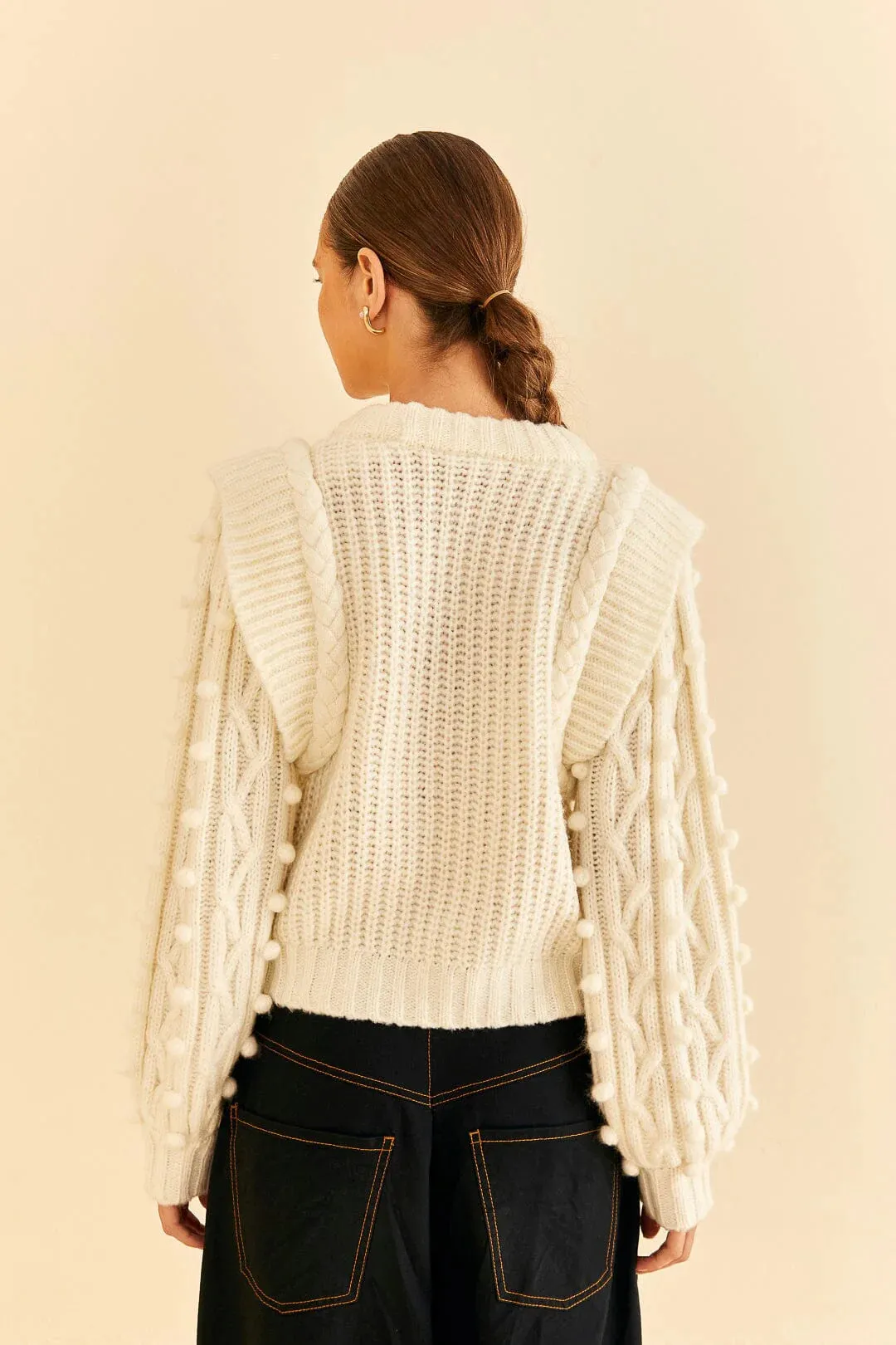 Farm Rio Off-White Braided Sweater