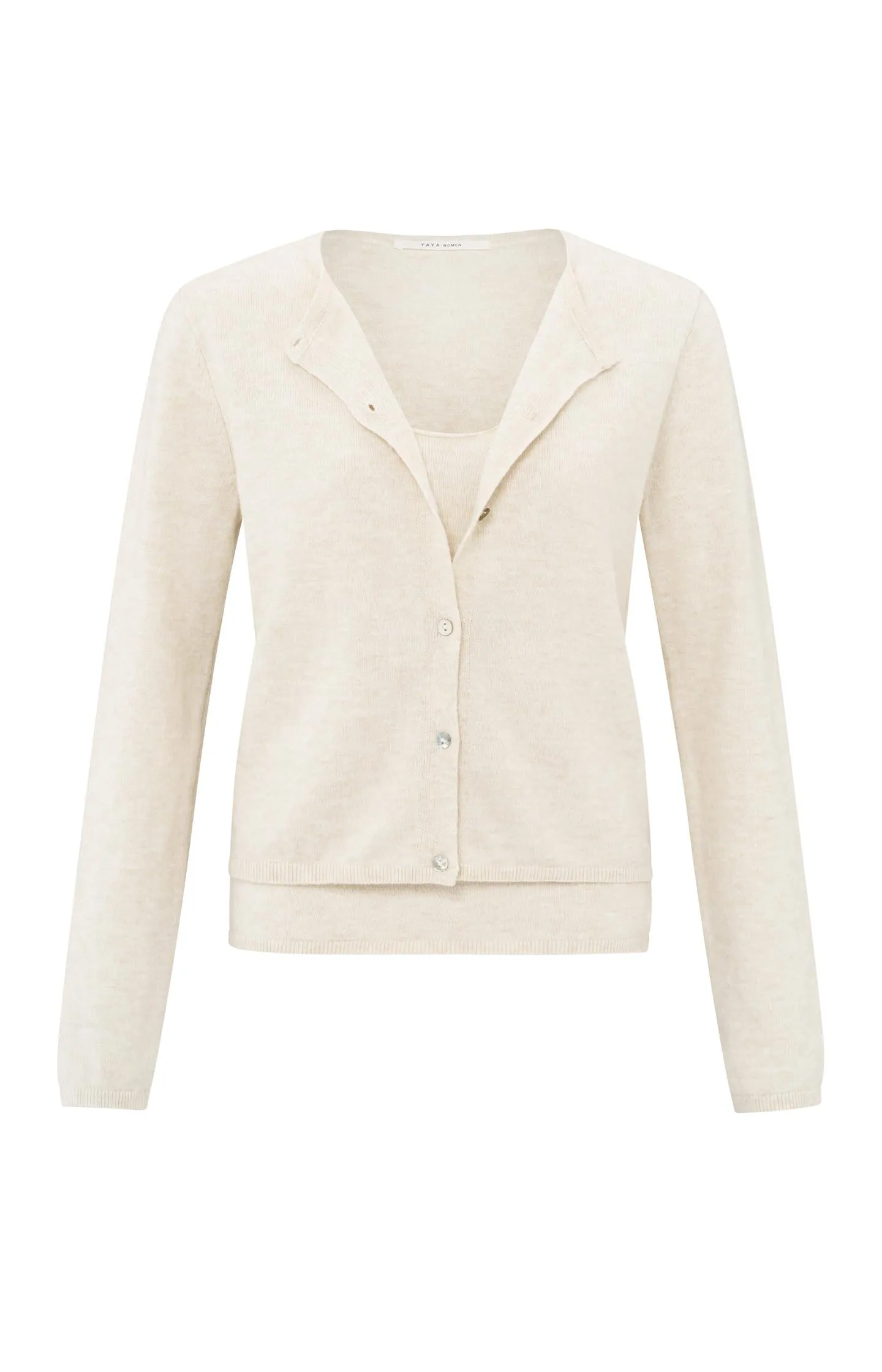 Fine-knit short cardigan with matching top