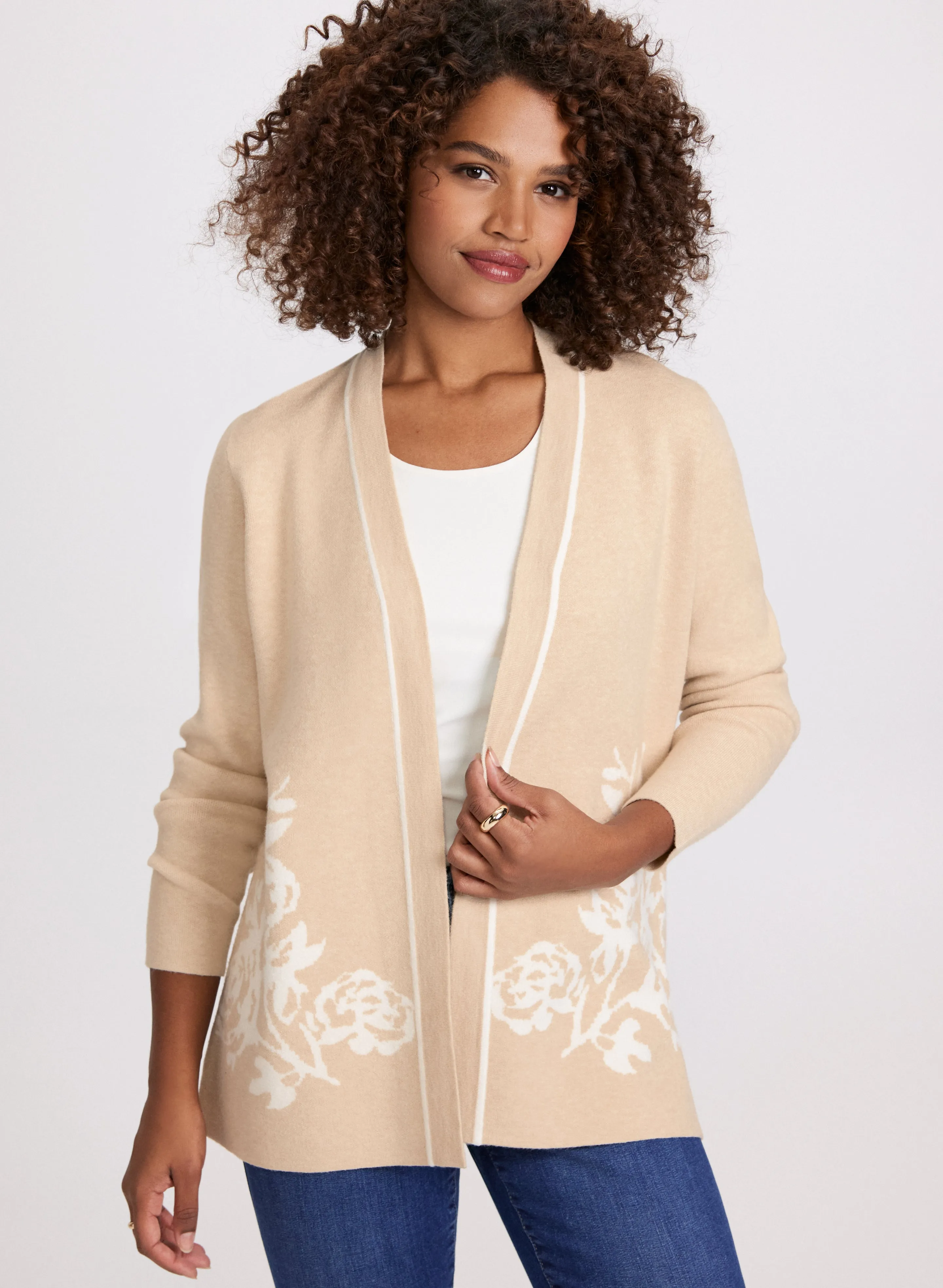 Floral Pattern Open Front Cardigan