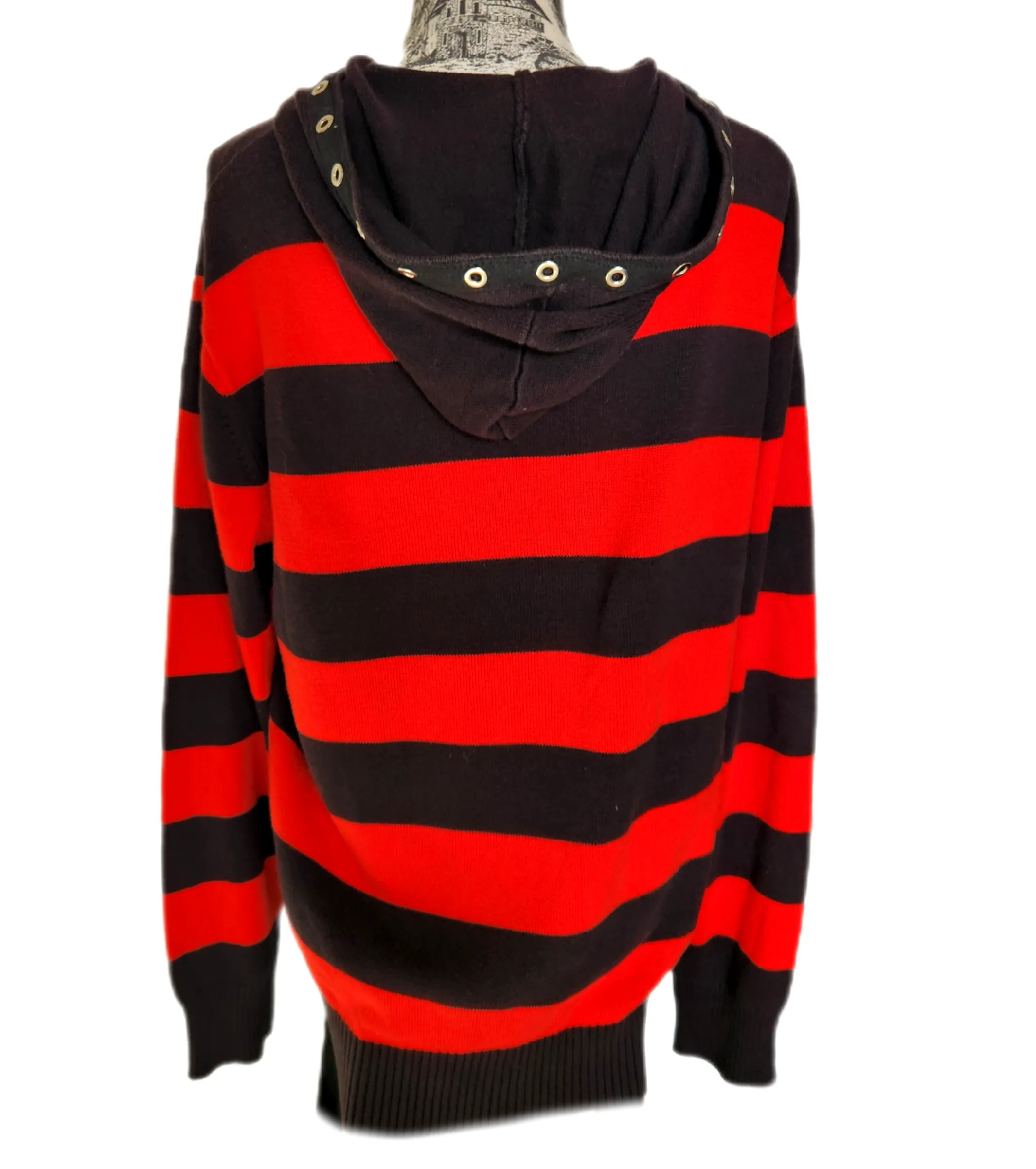 Gender neutrel striped hooded Rock Grunge sweater- Mens L