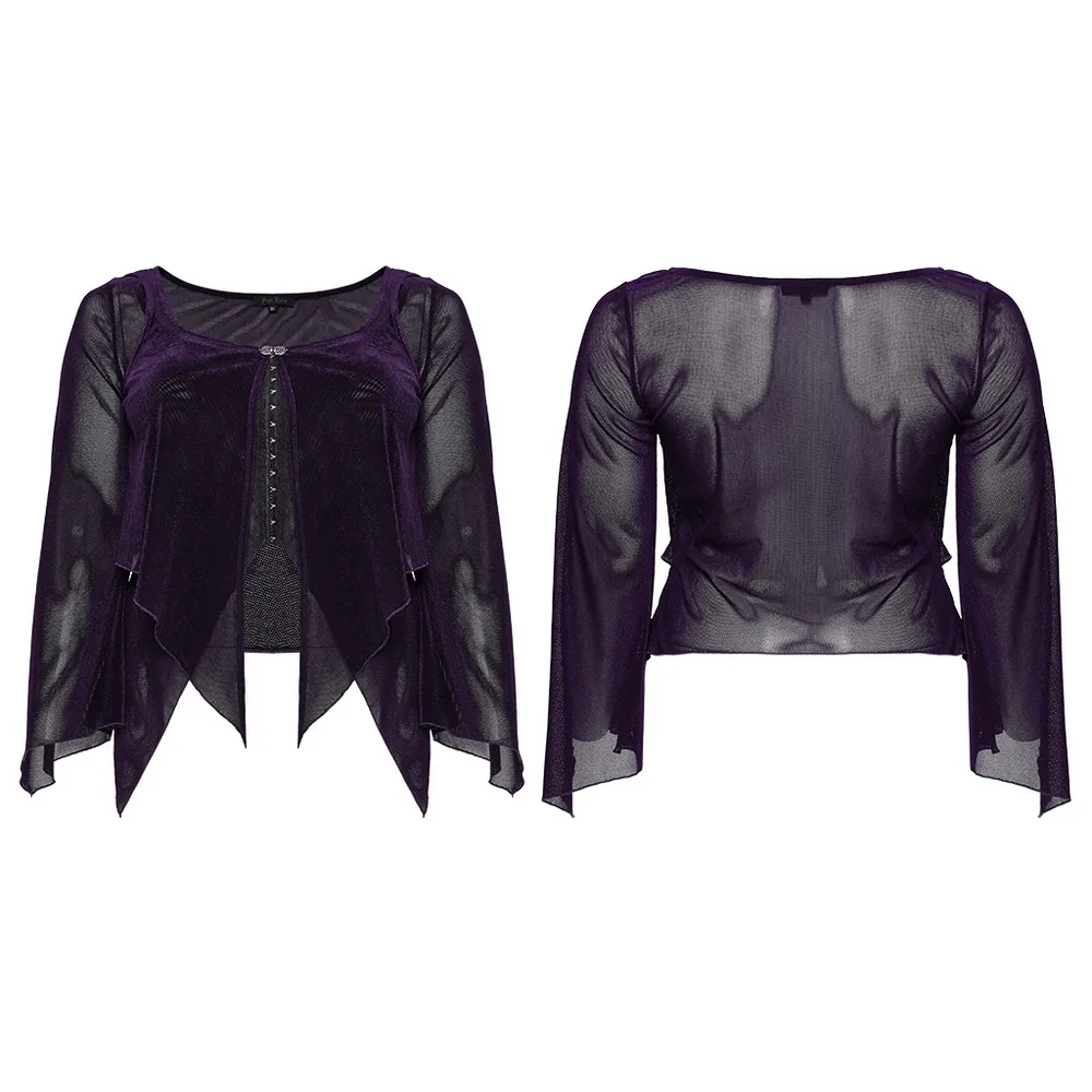 Gothic Women's Layered Mesh Top with Gorgeous Lace Hooks