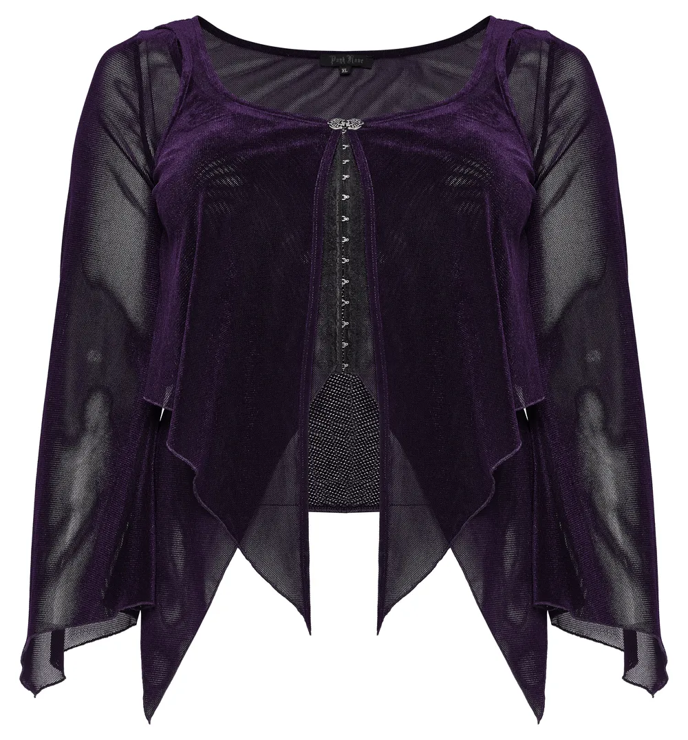 Gothic Women's Layered Mesh Top with Gorgeous Lace Hooks