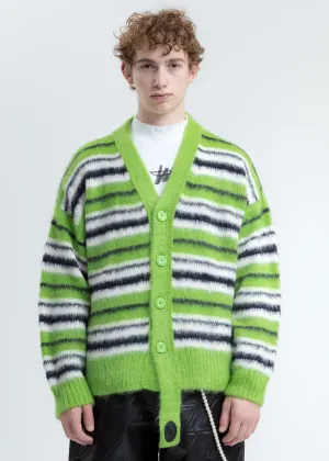 Green Mohair Stripe Knit Cardigan