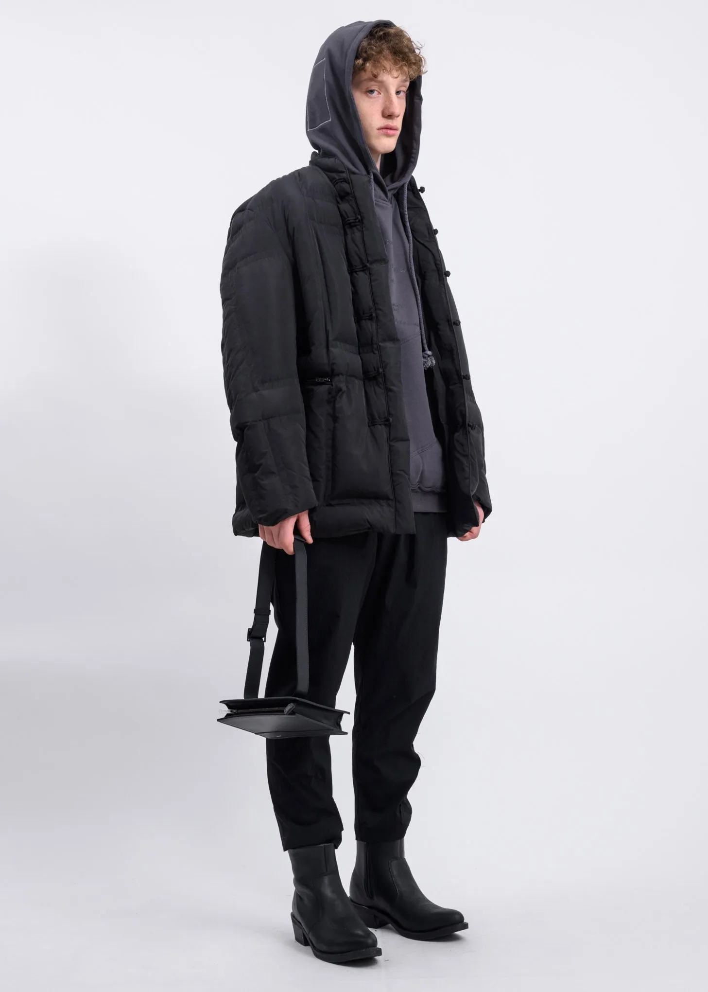 Grey Asymmetric Pockets Hoodie