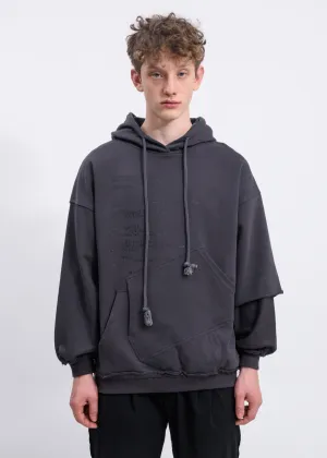 Grey Asymmetric Pockets Hoodie