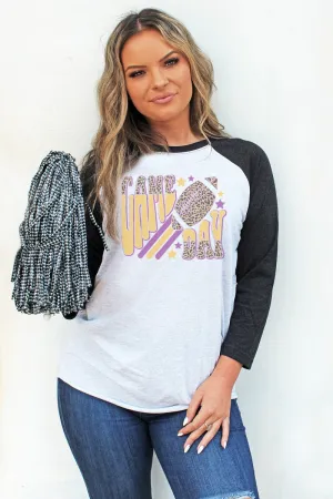 Groovy Game Day Purple and Gold Tri-Blend Unisex 3/4 Raglan