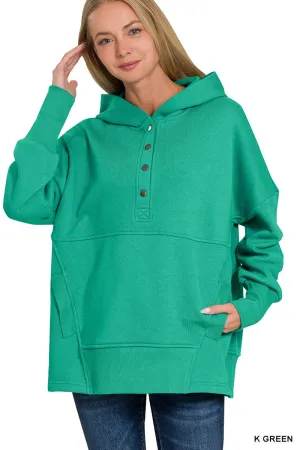 Half And Half Kelly Green Half Button Pullover Hoodie