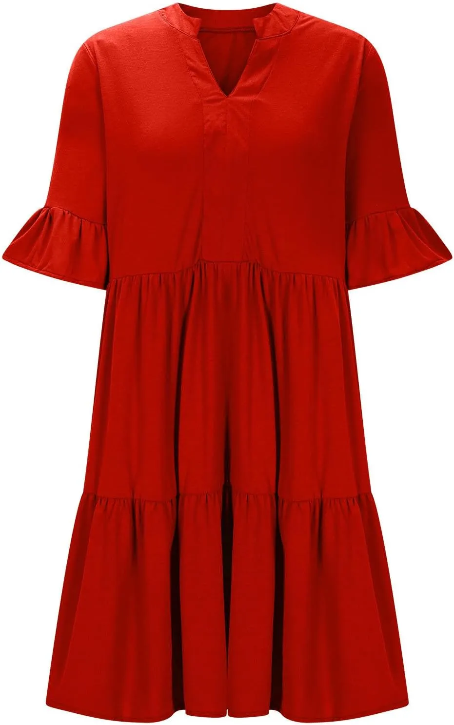 hlysgo Dresses for Women 2025 Casual Loose Fit Ruffled Short Sleeve V Neck Mini Dress Summer Short Beach Dress with Pockets