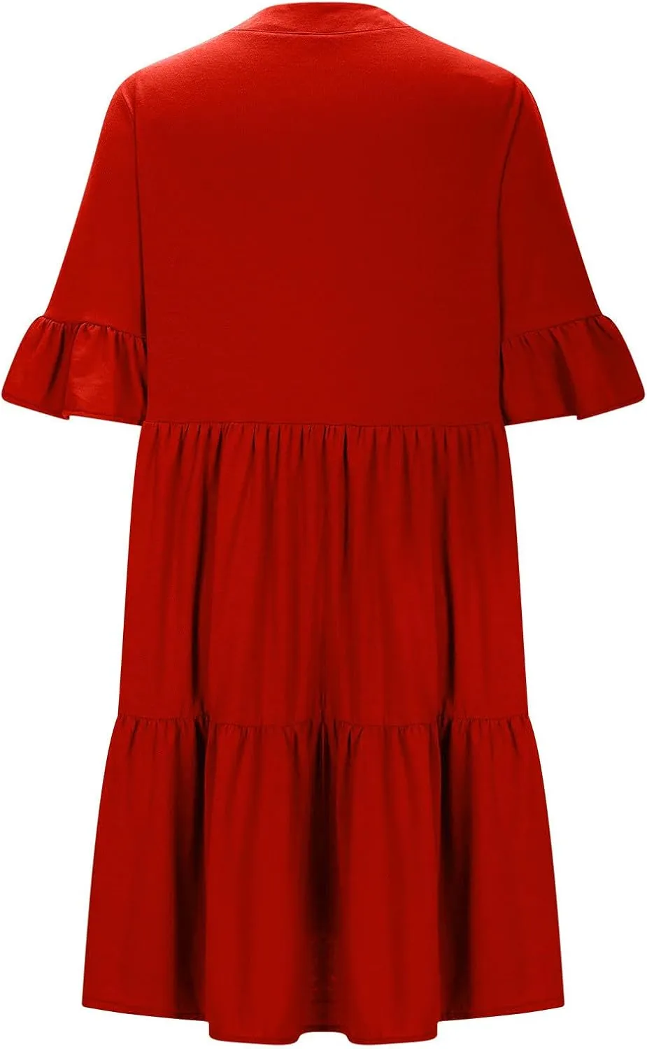 hlysgo Dresses for Women 2025 Casual Loose Fit Ruffled Short Sleeve V Neck Mini Dress Summer Short Beach Dress with Pockets