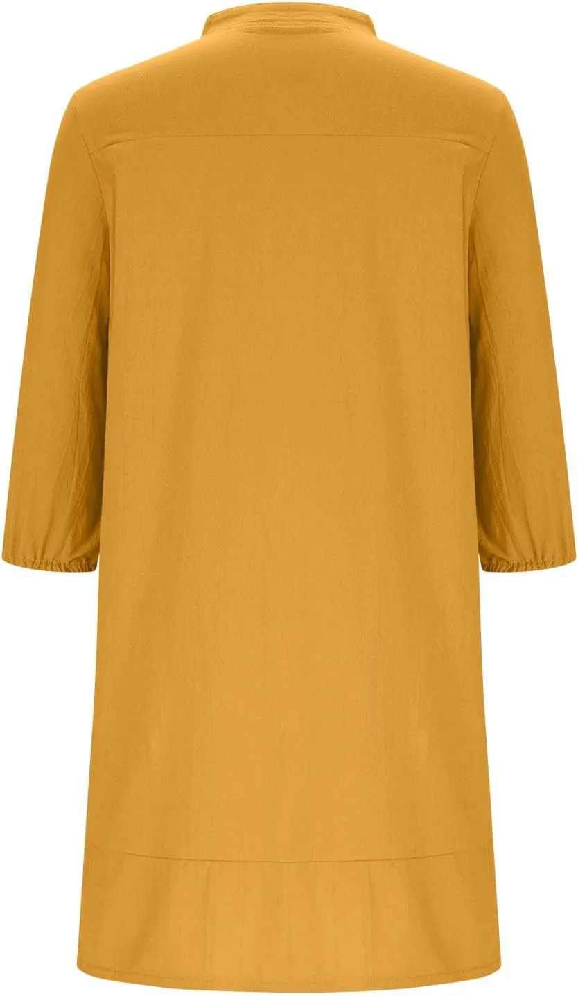 hlysgo Women's Mini Dress with Pockets 2025 Summer Casual 3/4 Sleeve V Neck Short Dress Trendy Knee Length Going Out Dresses