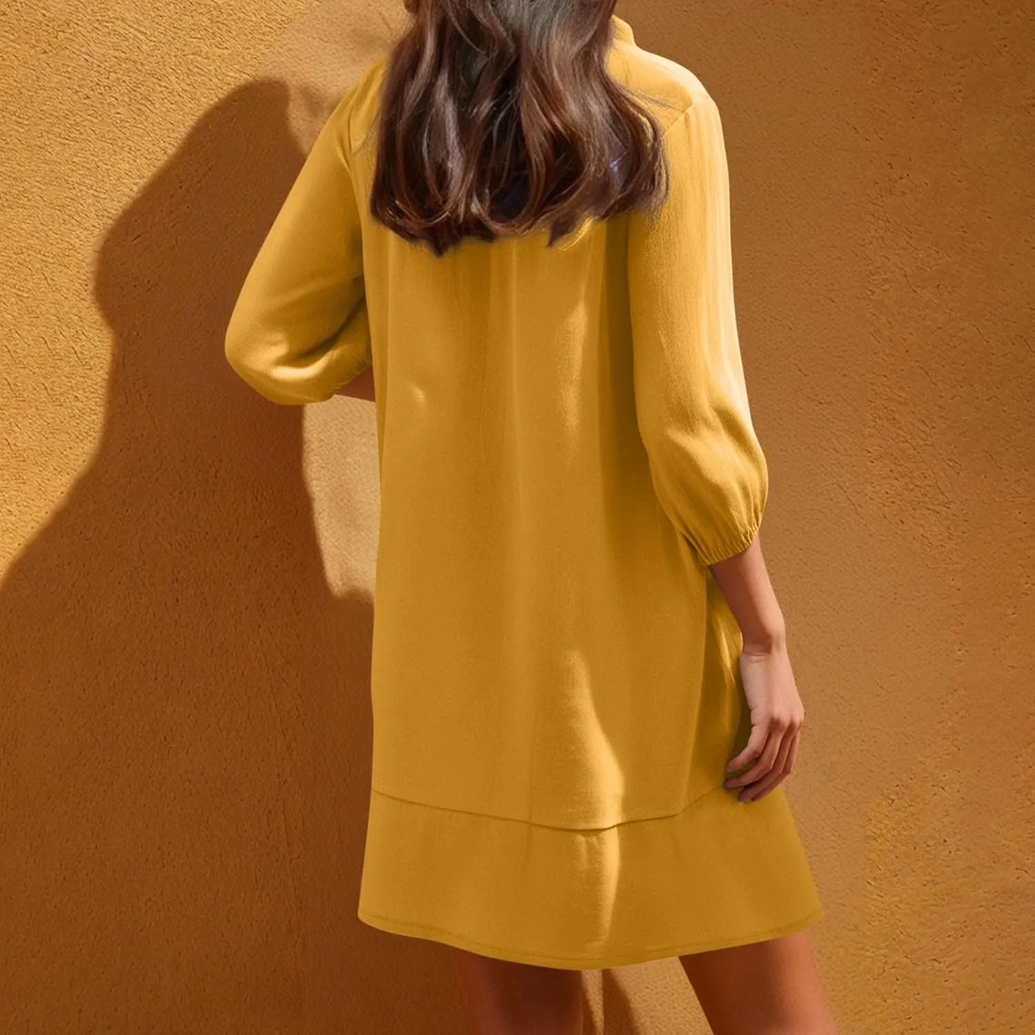 hlysgo Women's Mini Dress with Pockets 2025 Summer Casual 3/4 Sleeve V Neck Short Dress Trendy Knee Length Going Out Dresses