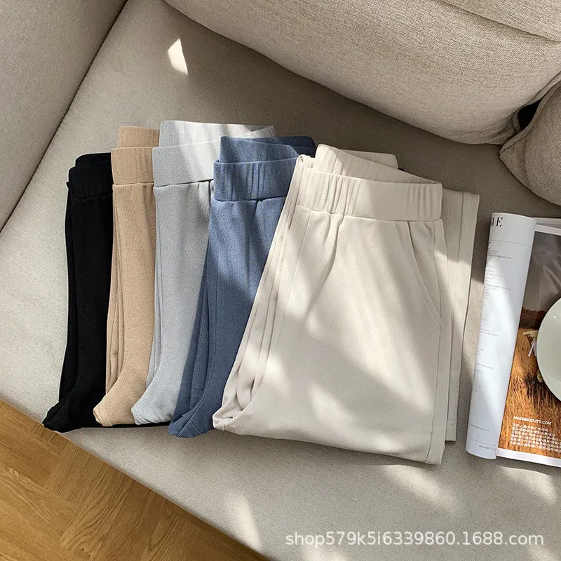 Ice Silk Wide Leg Pants Women Summer High Waist Drape Slim-Look Loose Thin Floor Length Casual Straight Long Pants
