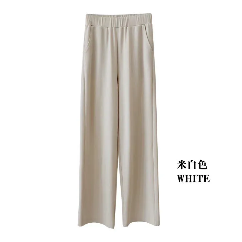 Ice Silk Wide Leg Pants Women Summer High Waist Drape Slim-Look Loose Thin Floor Length Casual Straight Long Pants