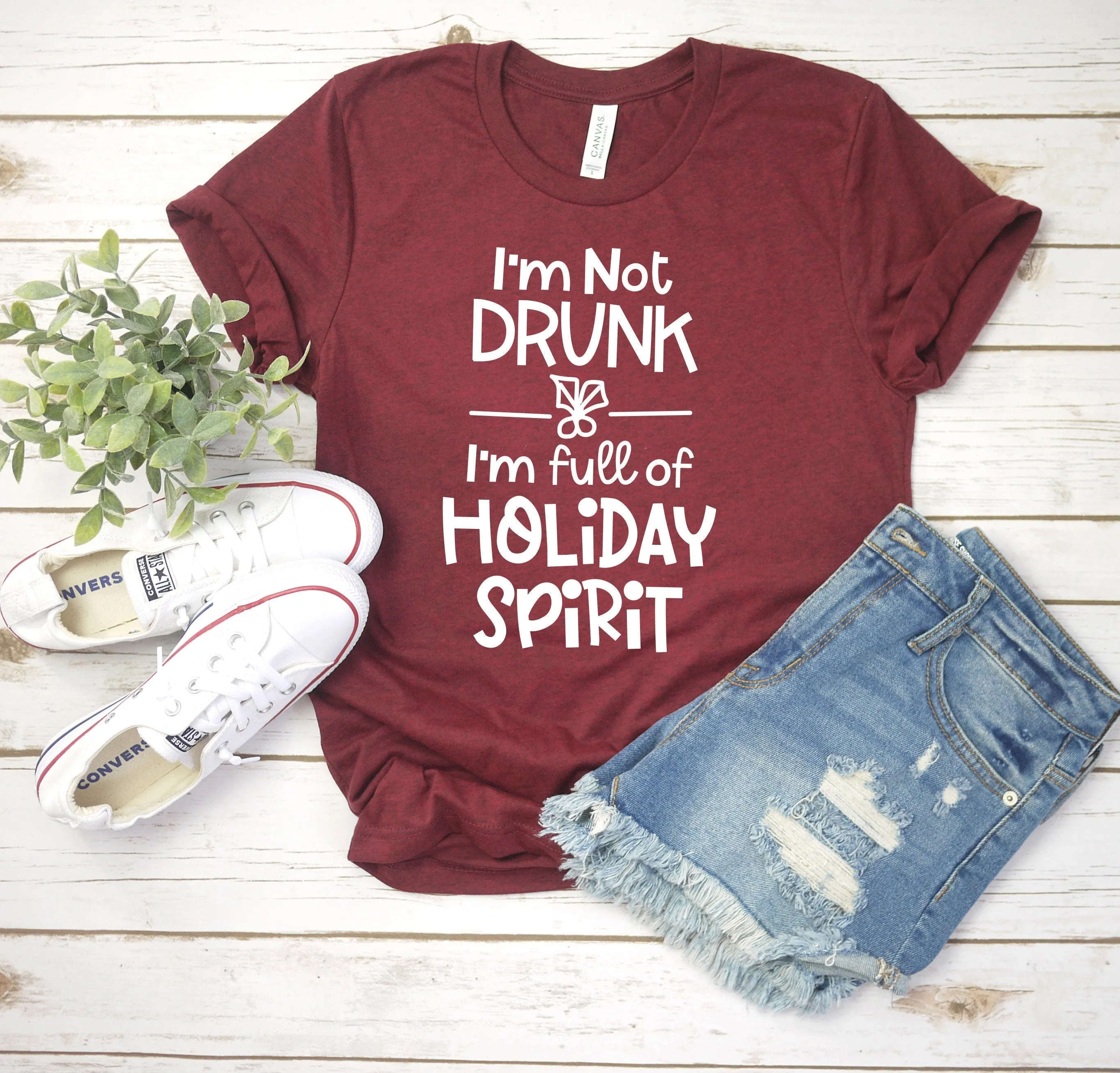 I'm not Drunk - I'm Full of Holiday Spirit Christmas T Shirt - Wine Lover T Shirt - Funny Christmas Party Matching Shirt Gift