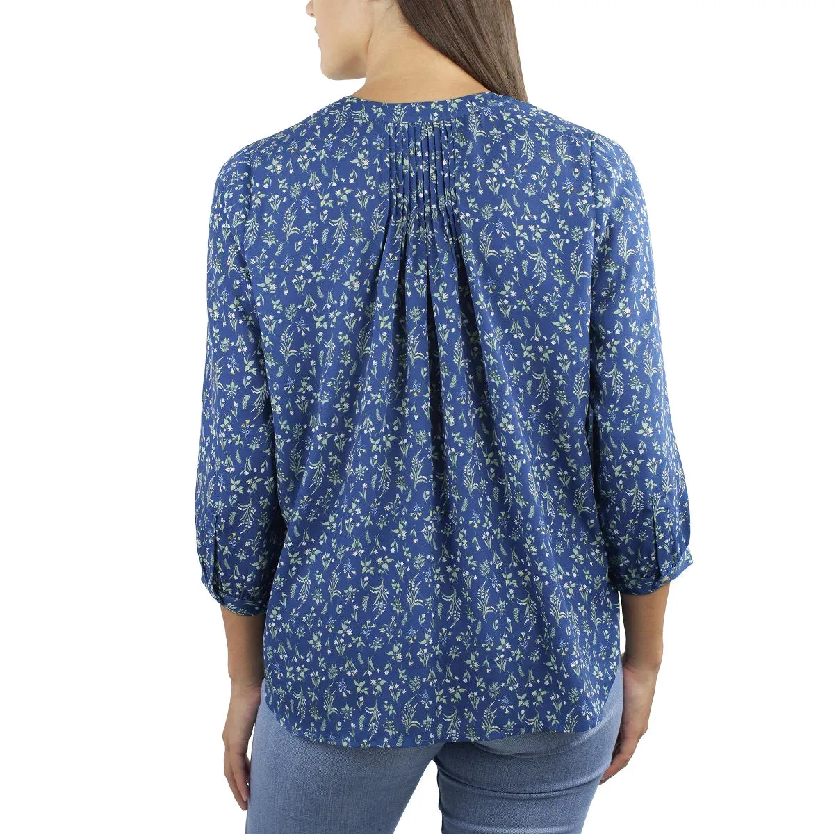 Jachs Girlfriend Women's Floral Print Button Front Top Three Quarter Sleeve Blouse