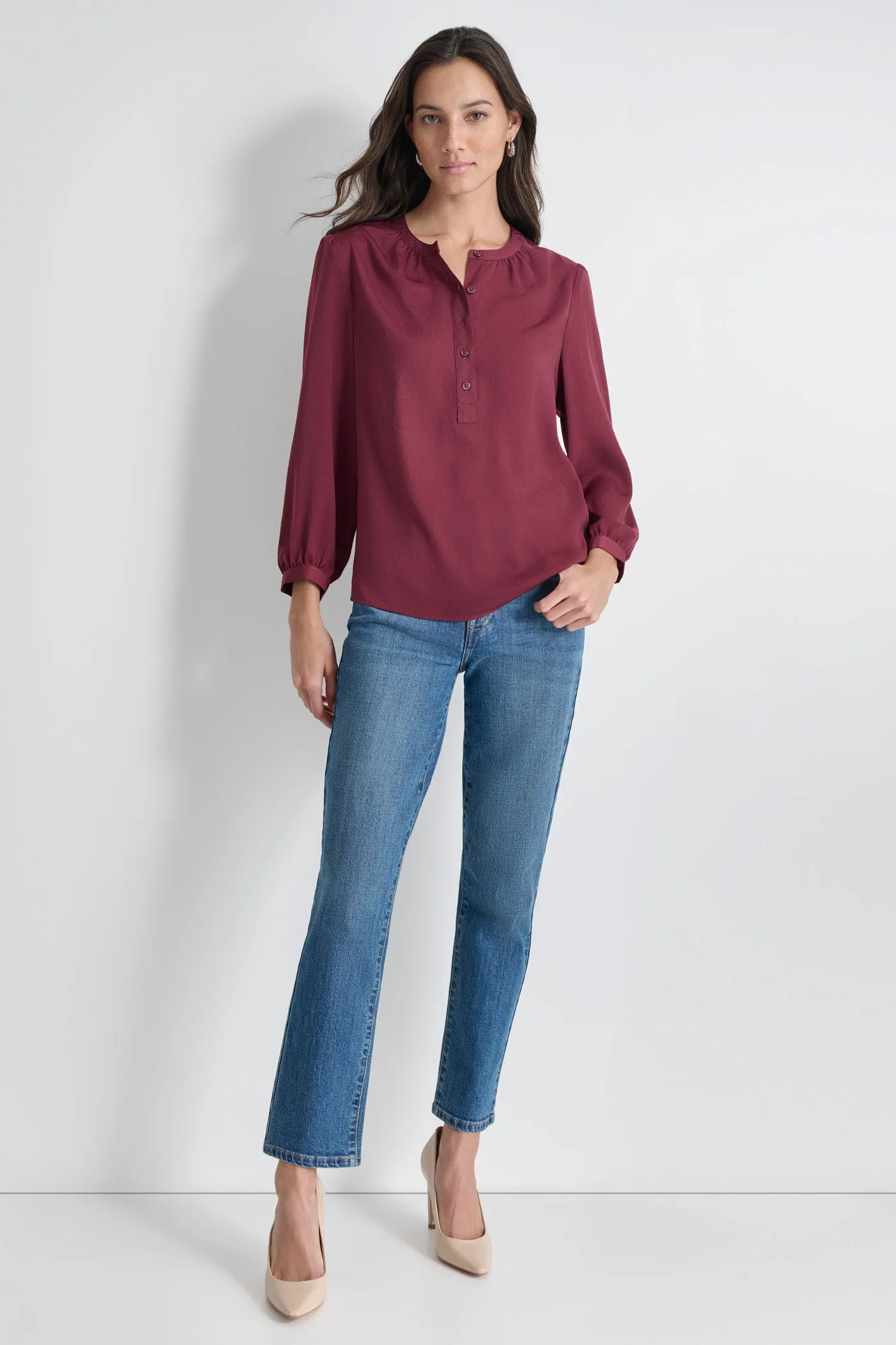 JEWEL NECKLINE BUTTON HENLEY