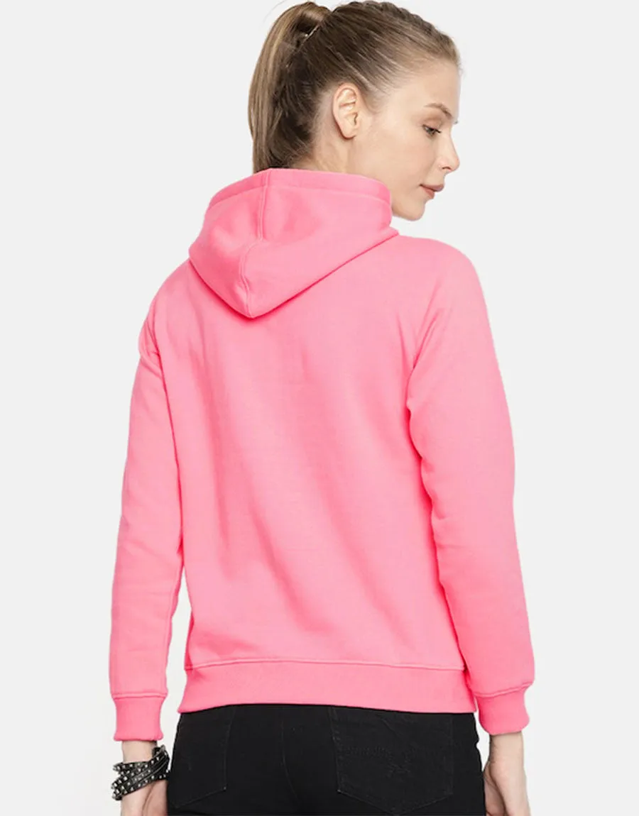 Ladies Basic Solid Fleece Hoodie-Pink