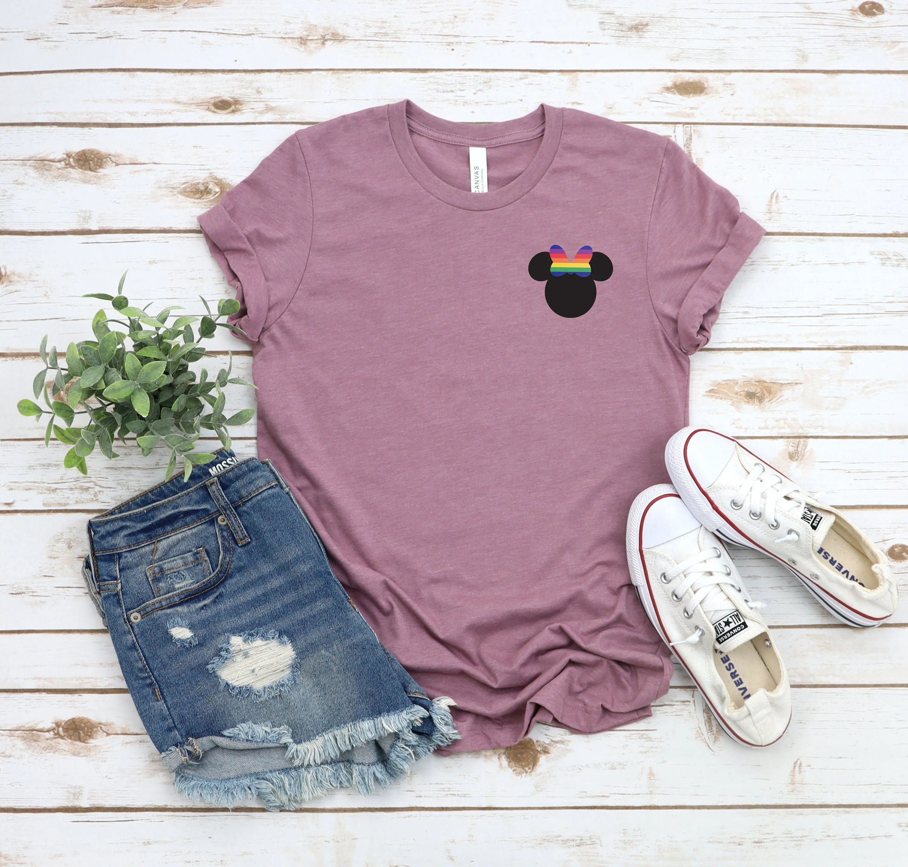LGBT Gay Pride Minnie Mouse t shirt - Disney Trip Matching Shirts - Pocket Size Logo Minnie Rainbow