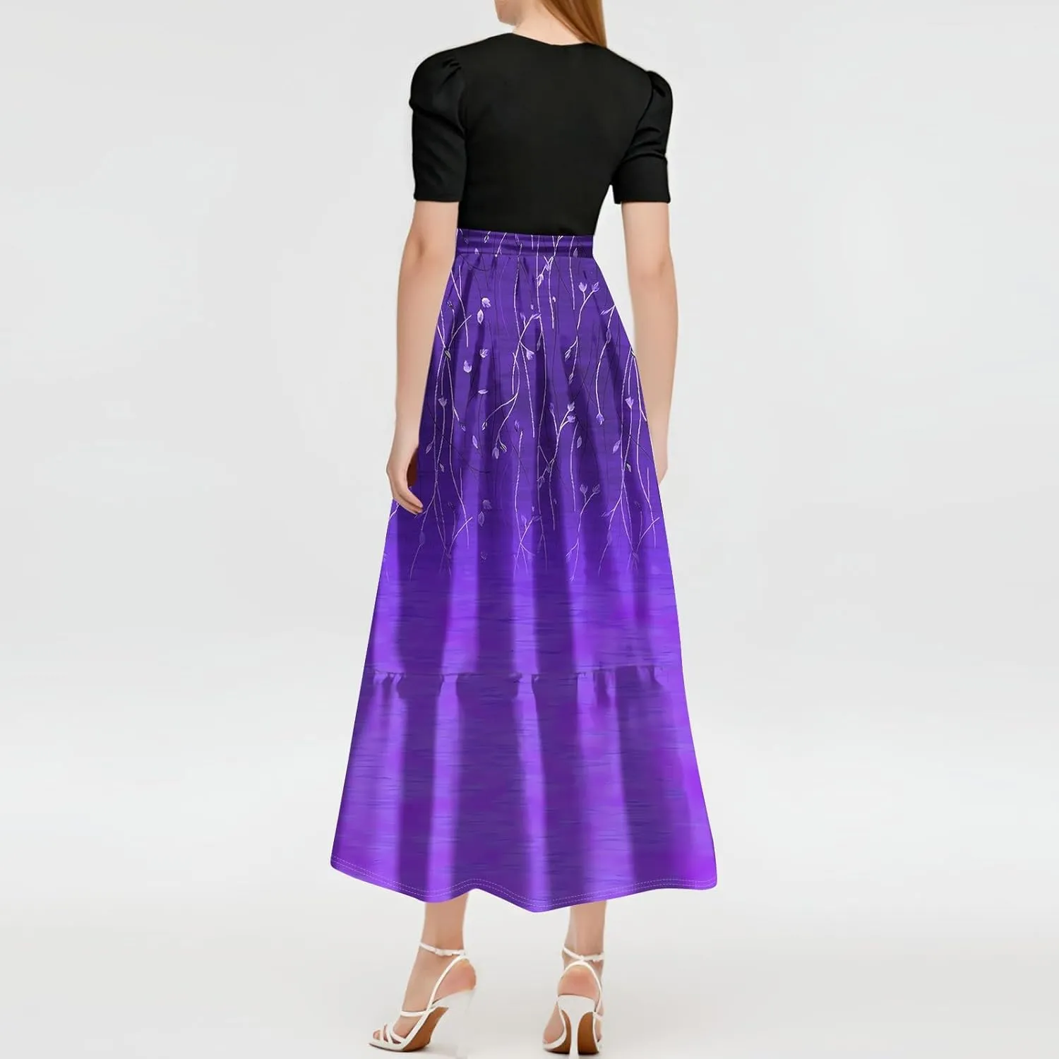 Maxi Dresses for Women 2025 Summer- Short Sleeve Floral Maxi Dress Trendy High Waist Long Dresses Flowy Summer Dress