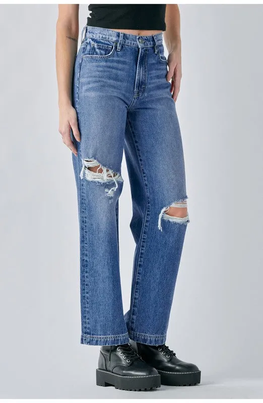 Medium Wash Distressed Classic Dad Jean