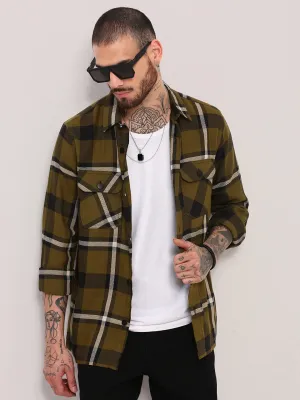 Men Green Checked Relaxed Fit Shacket