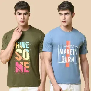 Men Stylish Cotton Blend Printed Round Neck Tee