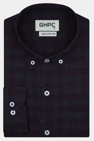 Men's 100% Cotton Gingham Checkered Full Sleeves Shirt (Wine)