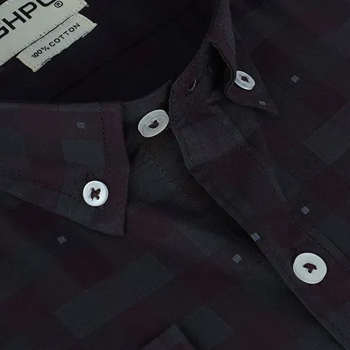 Men's 100% Cotton Gingham Checkered Full Sleeves Shirt (Wine)