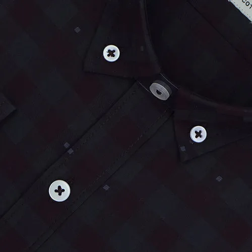 Men's 100% Cotton Gingham Checkered Full Sleeves Shirt (Wine)