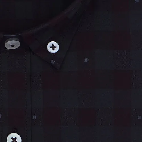 Men's 100% Cotton Gingham Checkered Full Sleeves Shirt (Wine)