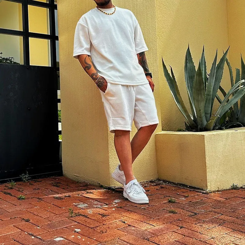 Mens Athletic Set  Breathable Cotton Blend  Relaxed Fit T-Shirt and Shorts