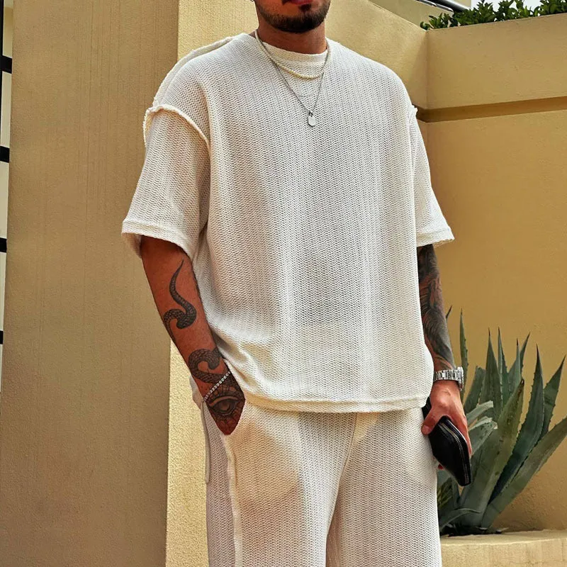 Mens Athletic Set  Breathable Cotton Blend  Relaxed Fit T-Shirt and Shorts