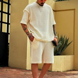 Mens Athletic Set  Breathable Cotton Blend  Relaxed Fit T-Shirt and Shorts