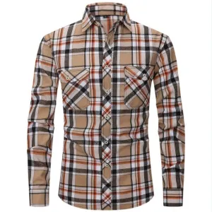 Men's Double Pocket Long Sleeve Flannel Shirt