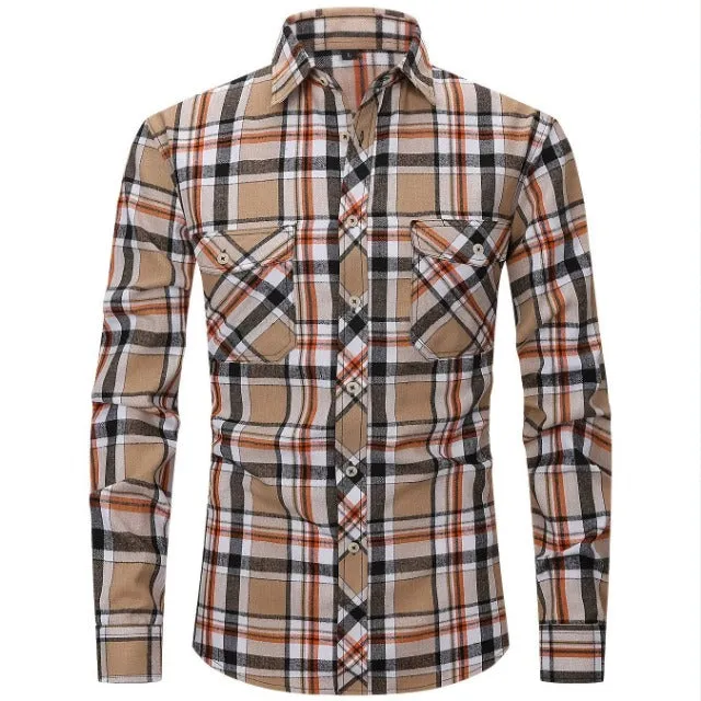 Men's Double Pocket Long Sleeve Flannel Shirt