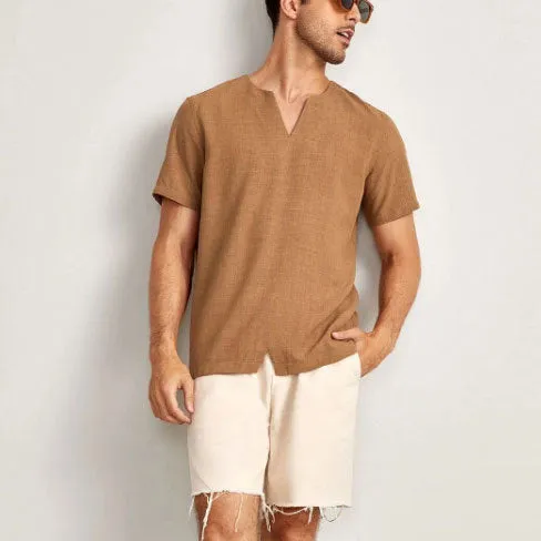 Mens Oversized T-Shirt  Cotton Blend  V-Neck  Relaxed Fit  Short Sleeve Casual