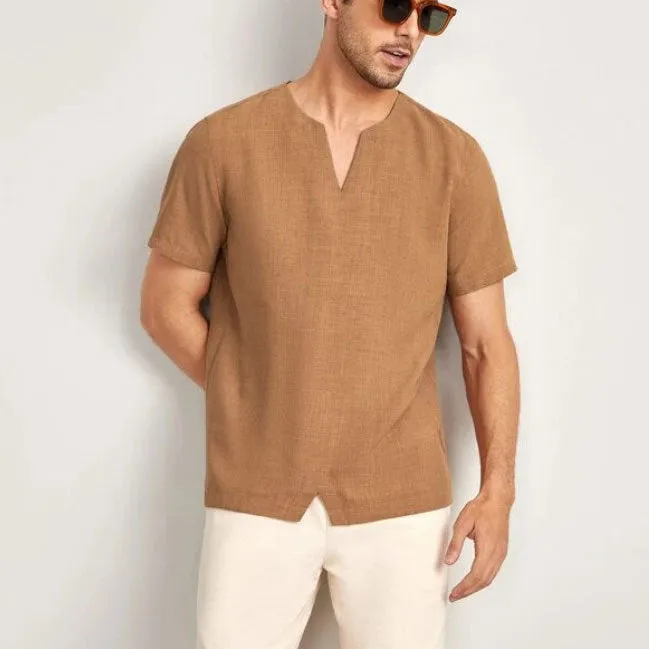 Mens Oversized T-Shirt  Cotton Blend  V-Neck  Relaxed Fit  Short Sleeve Casual