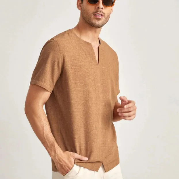 Mens Oversized T-Shirt  Cotton Blend  V-Neck  Relaxed Fit  Short Sleeve Casual