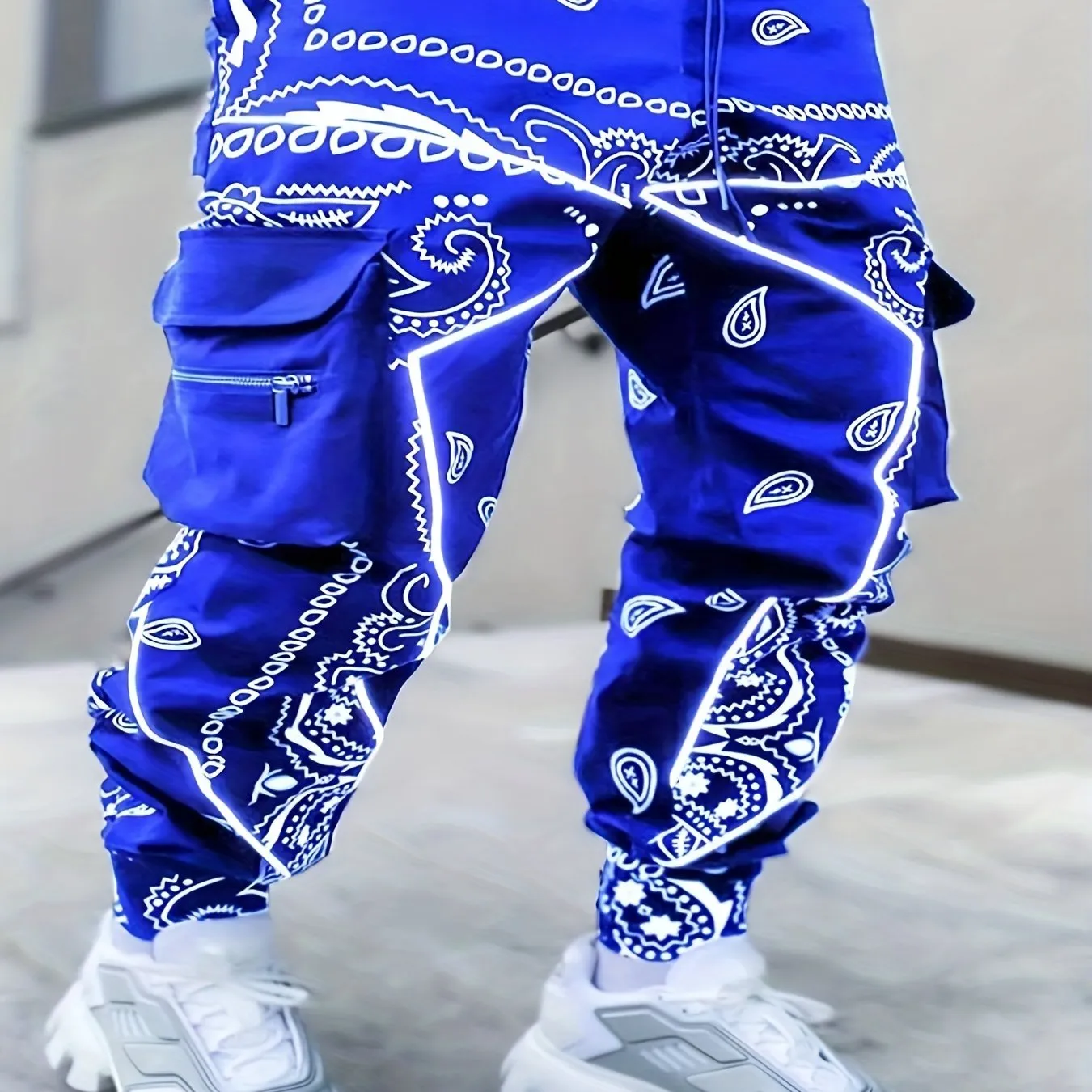 Men's Paisley Pattern Multi Pocket Joggers, Casual Sports Pants For Fitness