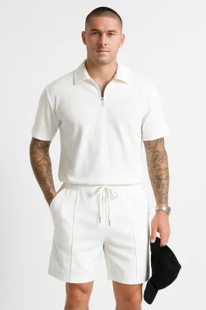 Mens Polo and Shorts Set  Relaxed Fit  Soft Knit  Zipper Neck  Drawstring Waist