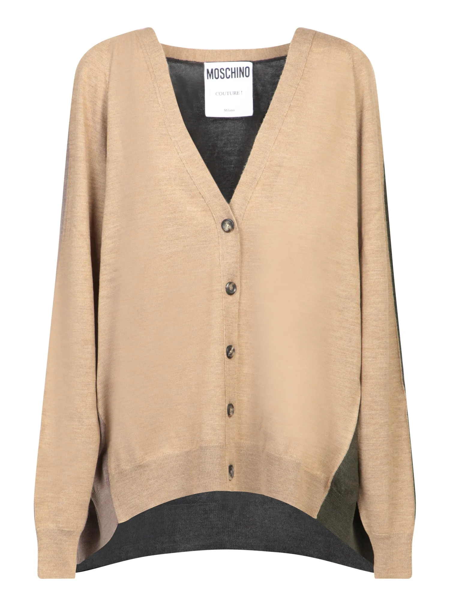 Merino Wool Cardigan in Beige and Grey