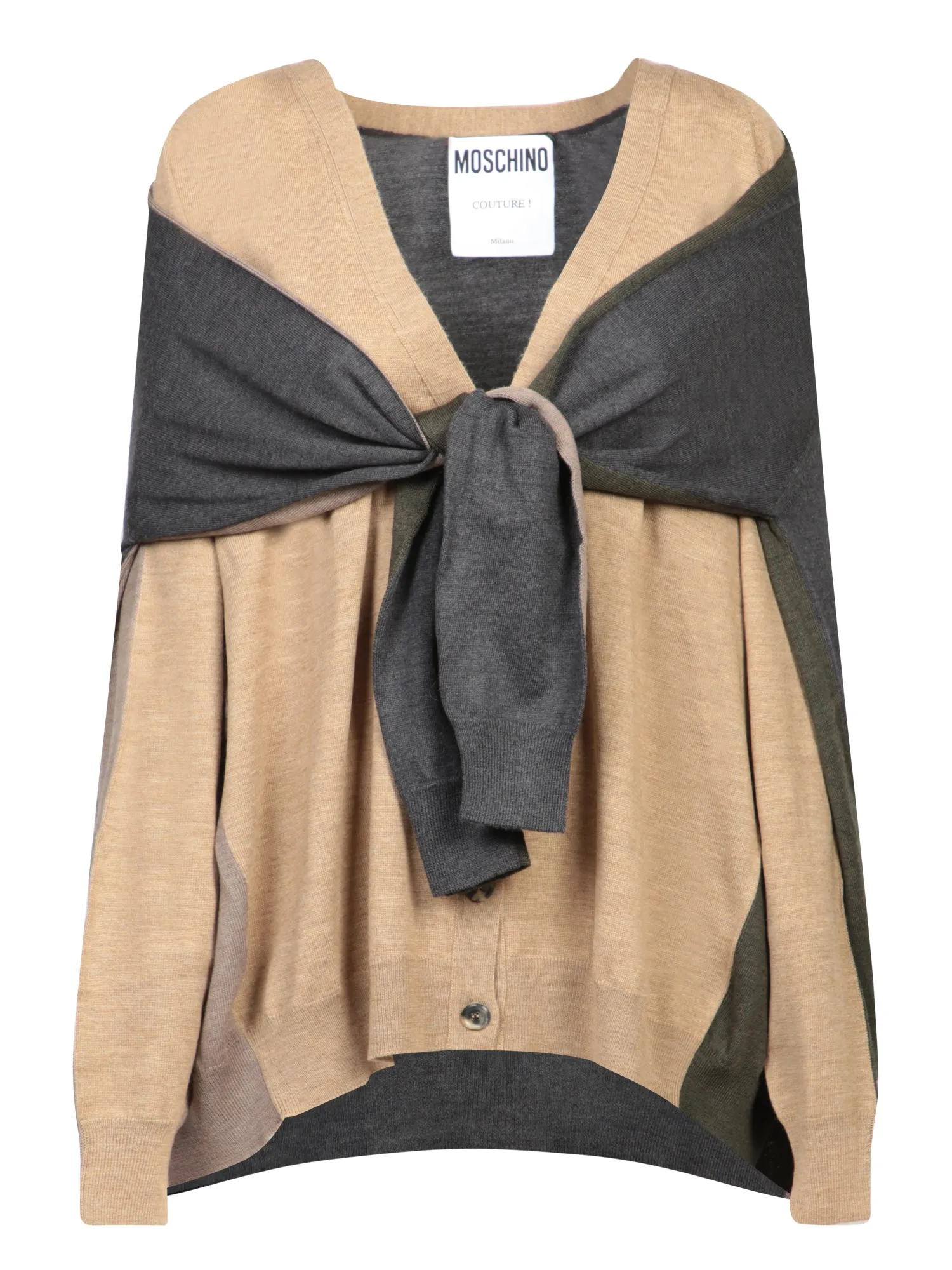 Merino Wool Cardigan in Beige and Grey