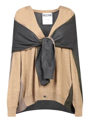 Merino Wool Cardigan in Beige and Grey