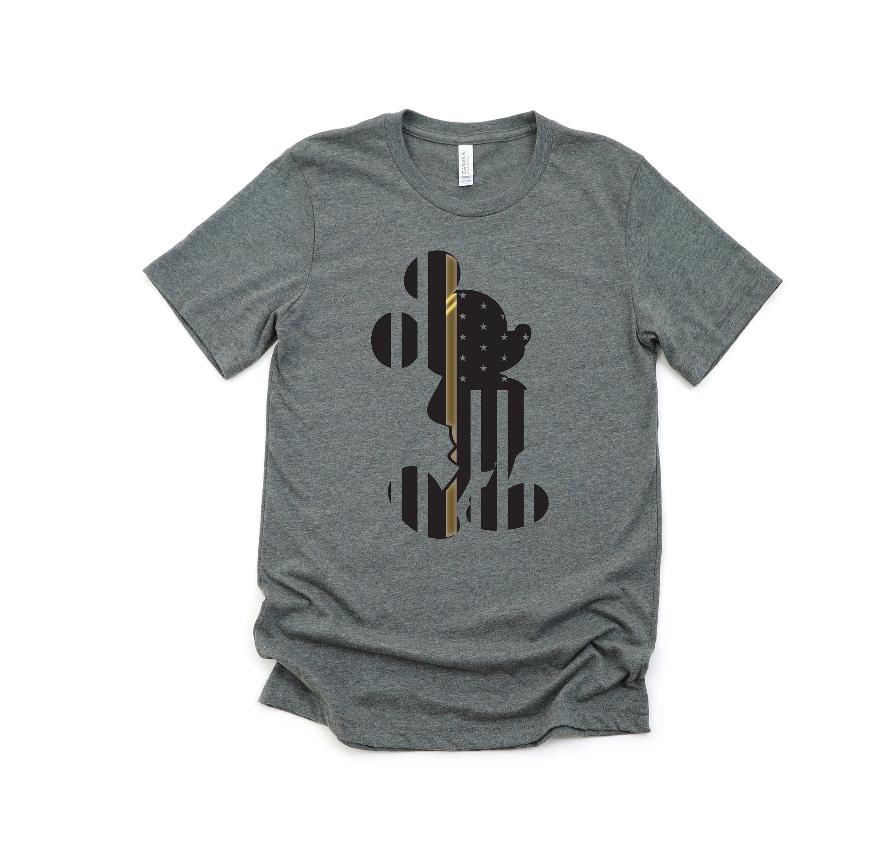 Mickey Thin Gold Line Flag Adult Unisex T shirt - 911 Dispatcher - Mickey Mouse Silhouette T Shirt - First Responder - Communication