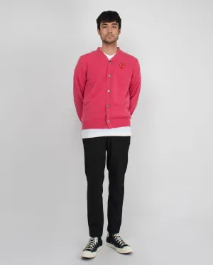 N076 DOUBLE RED HEART CARDIGAN / PINK