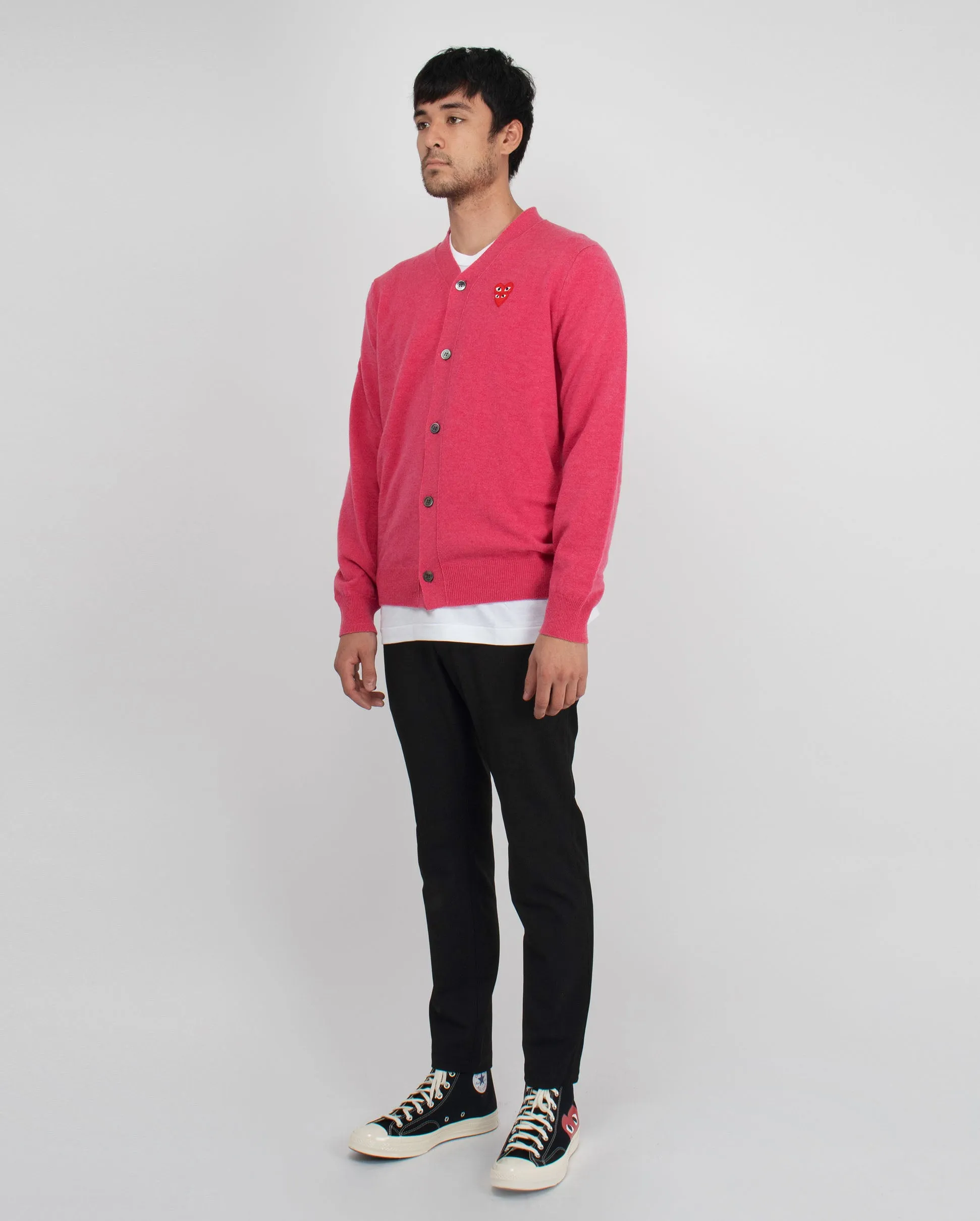 N076 DOUBLE RED HEART CARDIGAN / PINK