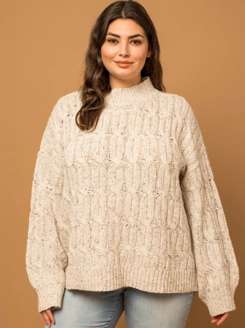 Plus Size Cream Cable Knit Sweater