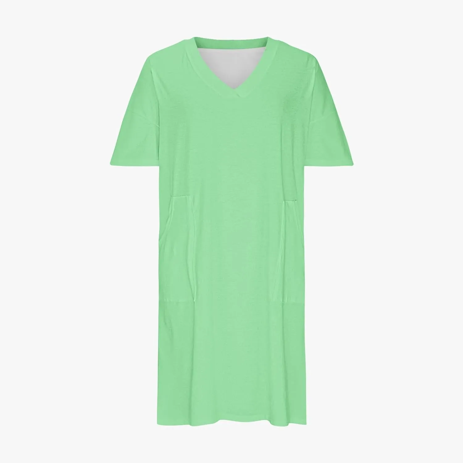 Plus Size V Neck Midi Dresses for Women Baggy V Neck T-Shirt Dress Solid Loose Fitting Sundress with Pokets