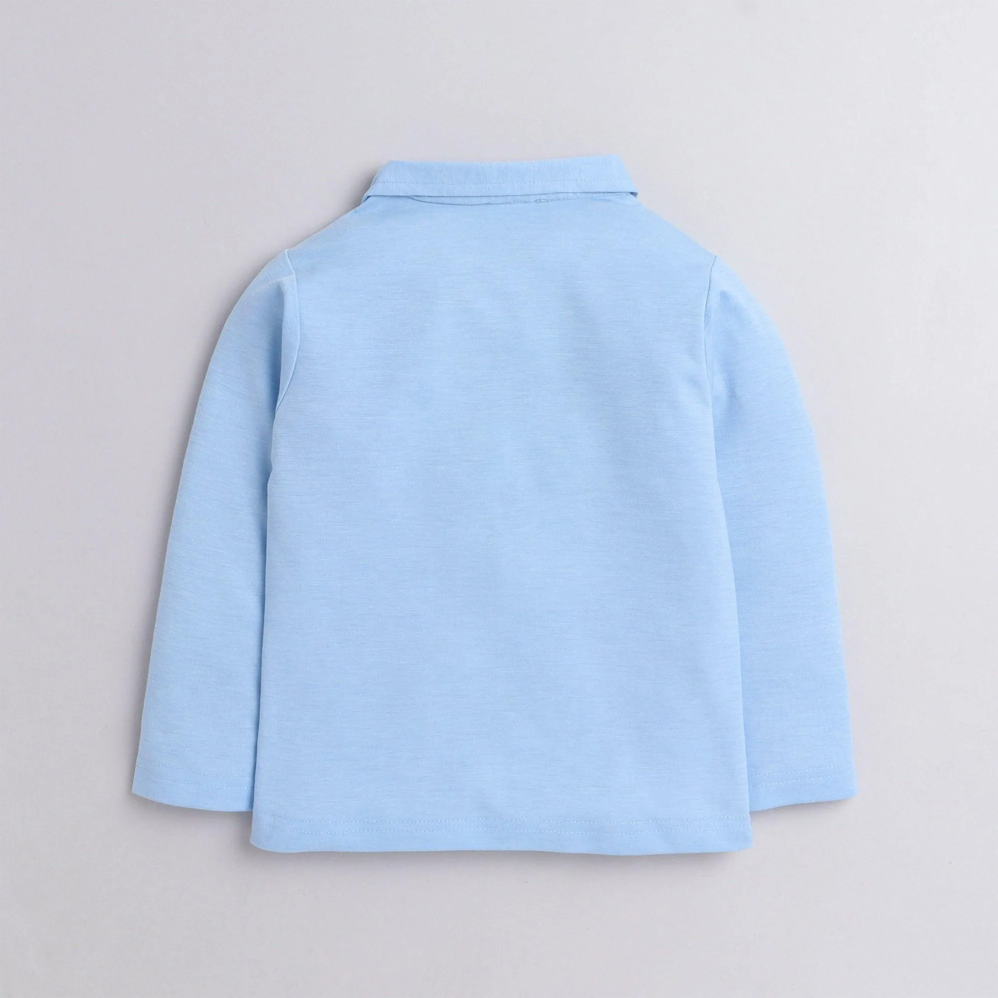 Polka Tots Full Sleeves Safari Car Printed Tee - Sky Blue